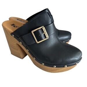 KORKS Women's Black Debbi Heeled Platform Slip On Mule Clog, Size 8, Pre-Loved